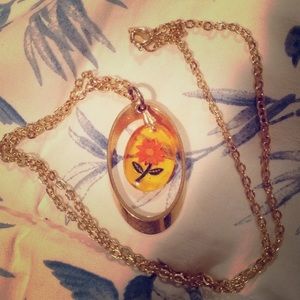 Flower "Cameo" In Orange and Gold Necklace